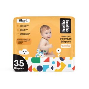 hello bello premium baby diapers size 1 i 35 count of disposeable, extra-absorbent, hypoallergenic, and eco-friendly baby diapers with snug and comfort fit i building blocks