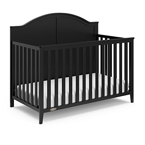 Graco Wilfred 5-in-1 Convertible Crib (Black) – GREENGUARD Gold Certified, Converts to Toddler Bed and Full-Size Bed, Fits Standard Full-Size Crib Mattress, Adjustable Mattress Support Base