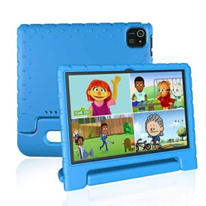 jren kids tablet, 10" tablet pc,ips hd display 1280 x 800,1080p, ram 4gb and 64gb storage, bluetooth, wi-fi,kidoz pre-installed, dual cameras,color blue