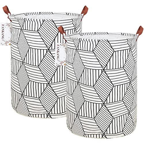 FANKANG 2 Packs Round Storage Basket Bins Collapsible Fabric Shelf Organizer for Storing Makeup, Baby Toys,Books, Office Supplies, etc（2-White Magic Cube）