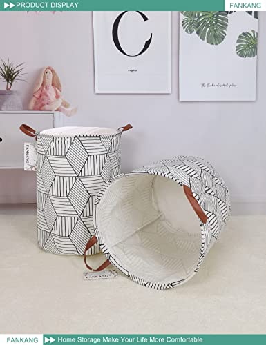 FANKANG 2 Packs Round Storage Basket Bins Collapsible Fabric Shelf Organizer for Storing Makeup, Baby Toys,Books, Office Supplies, etc（2-White Magic Cube）