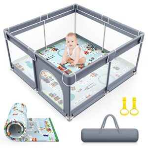 VANCLE Baby Playpen with Mat, Playpen for Babies and Toddlers, Large Baby Fence Play Area Baby Play Yards Play Pens for Kids Indoor & Outdoor Activity Center (50"x50", Gray)