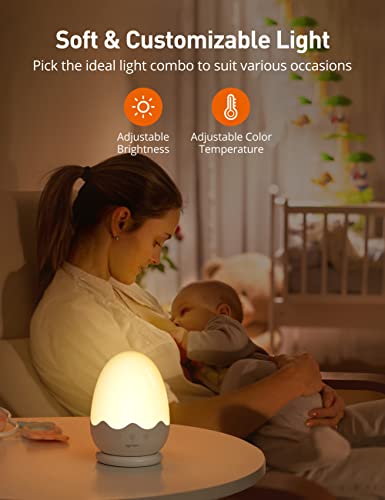 sympa Night Light for Kids, Baby Night Light with 1 Hour Timer & Touch Control, Rechargeable Night Light with 5 Brightness 3 Color Temperature, Touch Lamp Hanging Ring & Memory Function, White