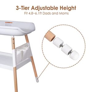 Beberoad Love Baby Changing Table Dresser Diaper Station with Changing Pad Adjustable Height Top Changing Table with Nursery Organizer and Large Storage Rack for Newborn Baby and Infant (White)