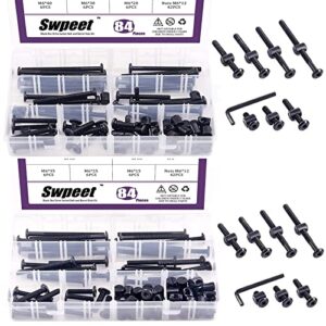 swpeet 120pcs black m6 × 20/30/40/50/60/70/80mm crib hardware screws kit and 84pcs black m6 × 15/25/35/45/55/65/75mm crib hardware screws kit