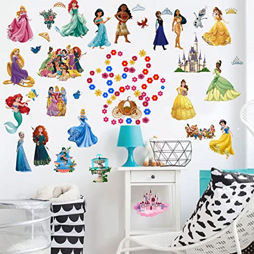 KEOJUE Princess Wall Decals Stickers, Peel and Stick Wall Decals for Girls Room Removable Wall Art Decor for Baby Nursery Girls Bedroom