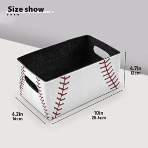 Kcldeci Red Stitching Baseball Storage Bins Baskets for Organizing 2Pack, Sport Ball White Sturdy Storage Basket Foldable Storage Baskets for Shelves Closet Nursery Toy