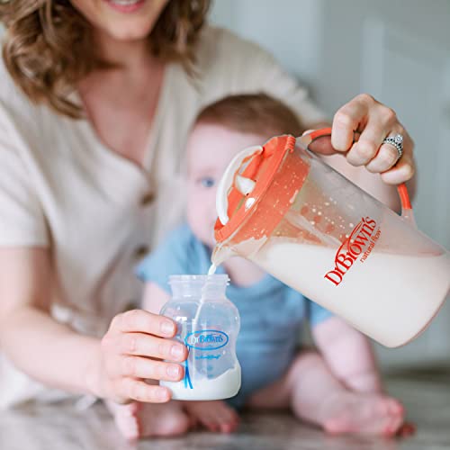 Dr. Brown's Baby Formula Mixing Pitcher with Adjustable Stopper, Locking Lid, & No Drip Spout, 32oz, BPA Free, Orange