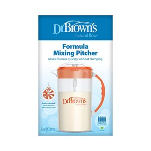 Dr. Brown's Baby Formula Mixing Pitcher with Adjustable Stopper, Locking Lid, & No Drip Spout, 32oz, BPA Free, Orange