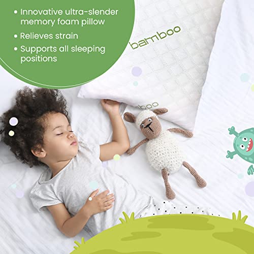 Sleepsia Toddler Pillow - Supersoft (13" X 18") Small Pillow with Bamboo Cover - Ultra Supportive Shredded Memory Foam Toddler Neck Pillows for Sleeping - Green