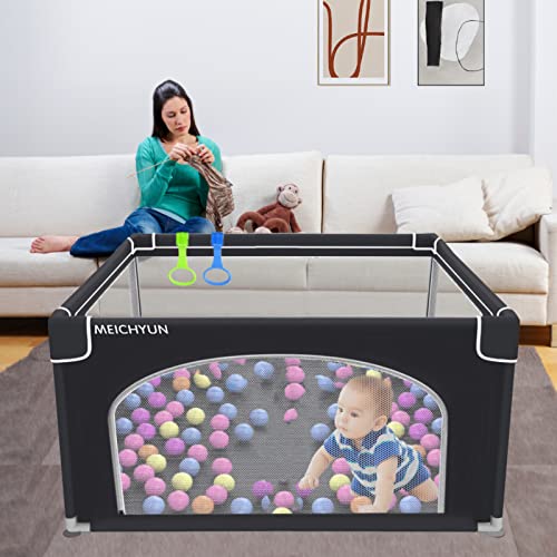 Baby Playpen,Playpen for Babies and Toddlers,Baby Play Yards Indoor,Safety Play Yard for Babies with Soft Breathable Mesh,No Gaps Large Baby Playpen, Small Baby Playpens(36”×36”,Black)