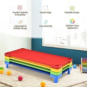 GLACER Toddler Daycare Cots, Stackable Kids Cots for Sleeping, Children's Naptime Bed w/Easy Lift Corners, Ready-to-Assemble, Perfect for Daycare, Nursery, Preschool, Pack of 4 (Multicolor)