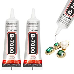 b-7000 super adhesive glue, industrial strength b7000 glues paste for rhinestones crafts, clothes shoes, fabric, jewelry making, cell phones, tablet, wood, rubber, leather textile (2x50 ml/2.1 oz)