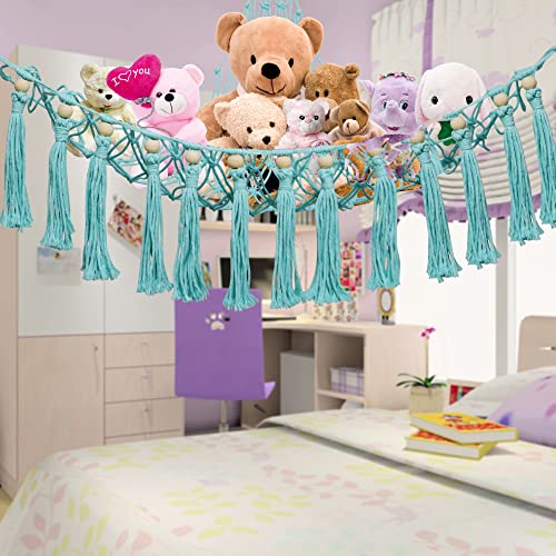 Stuffed Animals Net or Hammock With Light, Animal Hammock Holder with Hooks for Hanging, Toys Organizer Suitable For Children's Room Bedroom Kindergarten Nursery Stuffed Animal Storage…