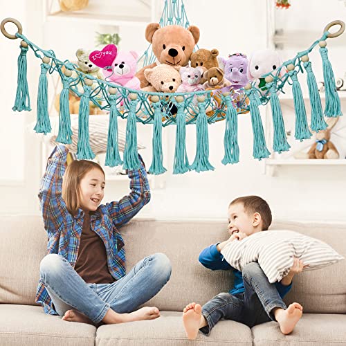 Stuffed Animals Net or Hammock With Light, Animal Hammock Holder with Hooks for Hanging, Toys Organizer Suitable For Children's Room Bedroom Kindergarten Nursery Stuffed Animal Storage…