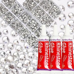 glue with 2500pcs clear silver rhinestones diamonds for crafts clothes clothing fabric shoes, flatback rhinestone kit silver gems for crafts jewels flat back rinestones for tumbler, badazzle kit