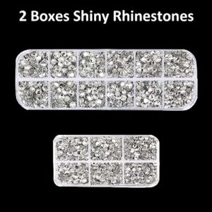 Glue With 2500Pcs Clear Silver Rhinestones Diamonds for Crafts Clothes Clothing Fabric Shoes, FlatBack Rhinestone Kit Silver Gems for Crafts Jewels Flat Back Rinestones for Tumbler, Badazzle kit