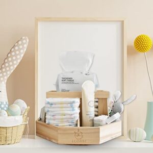 ECOADE Wooden Diaper Caddy Organizer - 360 Degrees Rotating Caddy with Removable Dividers, Nursery Diaper Organizer