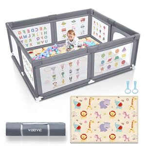 voovc premium baby playpen with mat, 71x60 inches extra large playpen for babies and toddlers, indoor & outdoor activity center, safety baby play pen with gate prints