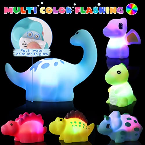 Light Up Bath Toys for Toddlers Kids Baby Boys, No Hole Dinosaur Bath Toys with Bath Book & Organizer, Led Light Bath Time Water Toys for Bath Tubs Bathrooms Pool, Gift for Toddlers Boys Infants