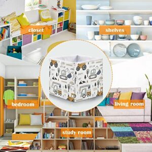 AMmao Cute Truck Tractor Bulldozer Excavator Open Storage Basket Bins Cube Fabric Toy Cloth Gifts Closet Storage Bins Foldable Shelf Basket for Home Bedroom Nursery Decorative, 11X11In