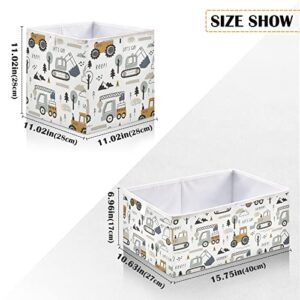 AMmao Cute Truck Tractor Bulldozer Excavator Open Storage Basket Bins Cube Fabric Toy Cloth Gifts Closet Storage Bins Foldable Shelf Basket for Home Bedroom Nursery Decorative, 11X11In