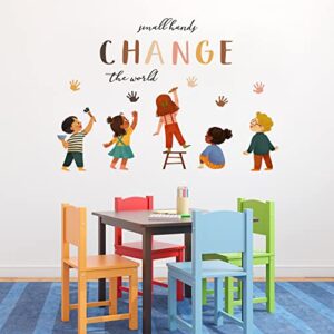 Mfault Small Hands Change The World Equality Wall Decals Stickers, Inspirational Diversity Inclusion Handprints Nursery Decorations Kids Bedroom Art, Neutral Toddlers Room Decor