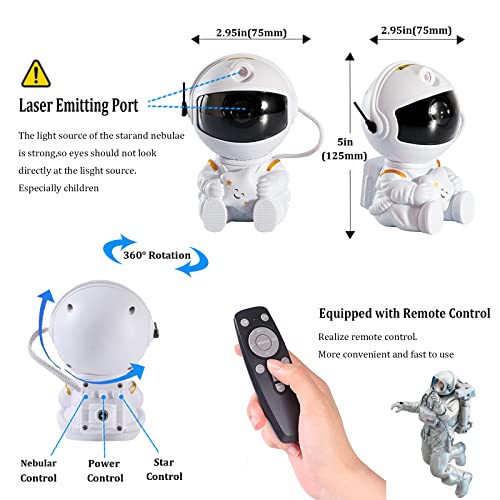 Astronaut Star Projector, Nebula Galaxy Projector Night Light, Remote Control and 360°Rotation Magnetic Head Nebula Lamp for Bedroom/Kids Room/Ceiling/Room Decoration (2nd Version Astronaut)