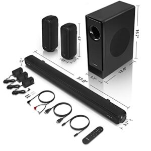 5.1 CH Surround Sound Bar with Dolby Audio, Sound Bars for TV with Wireless Subwoofer, Dolby Digital Plus, Bluetooth 5.0, Surround Sound System for Home Theater, Works with 4K & HD TVs| HDMI & Optical