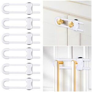 6 packs sliding cabinet locks, modacraft baby proofing u-shaped child safety latches adjustable white locks for handles knobs drawers closet cupboard