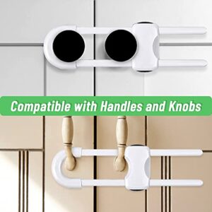 6 Packs Sliding Cabinet Locks, Modacraft Baby Proofing U-Shaped Child Safety Latches Adjustable White Locks for Handles Knobs Drawers Closet Cupboard