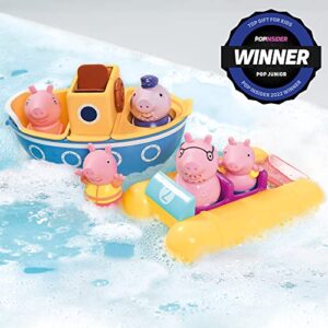 TOMY Toomies Peppa Pig Bath Toys — Peppa’s Boat Adventure Bath Toy Set — Includes Two Boats and 5 Peppa Pig Toy Figures — Baby and Toddler Bath Toys for 18 Months and Up