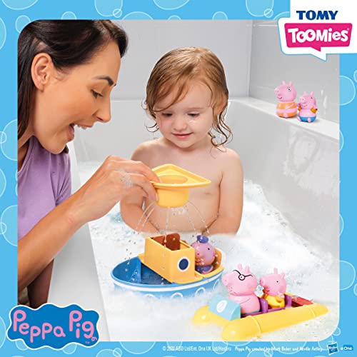 TOMY Toomies Peppa Pig Bath Toys — Peppa’s Boat Adventure Bath Toy Set — Includes Two Boats and 5 Peppa Pig Toy Figures — Baby and Toddler Bath Toys for 18 Months and Up