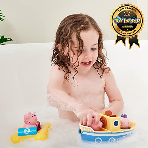 TOMY Toomies Peppa Pig Bath Toys — Peppa’s Boat Adventure Bath Toy Set — Includes Two Boats and 5 Peppa Pig Toy Figures — Baby and Toddler Bath Toys for 18 Months and Up