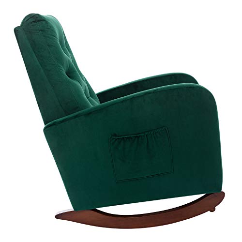 Merax Green Modern Tufted Accent Rocking Chair, Upholstered Nursery Glider Rocker with High Backrest for Baby and Kids, Set of 1