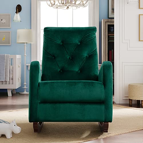 Merax Green Modern Tufted Accent Rocking Chair, Upholstered Nursery Glider Rocker with High Backrest for Baby and Kids, Set of 1