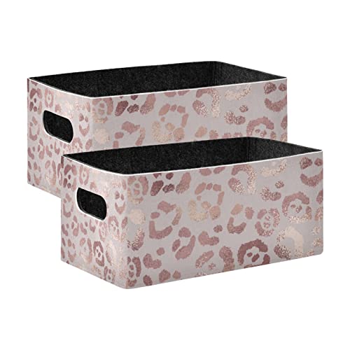 Kcldeci Rose Gold Leopard Storage Bins Baskets for Organizing, Sturdy Storage Basket Foldable Storage Baskets for Shelves Closet Nursery Toy