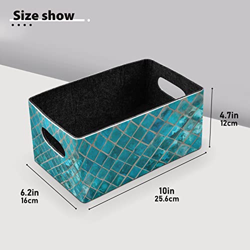 Kcldeci Shiny Turquoise Ceramic Mosaic Storage Bins Baskets for Organizing, Blue Mermaid Scale Buffalo Check Plaid Sturdy Storage Basket Foldable Storage Baskets for Shelves Closet Nursery Toy