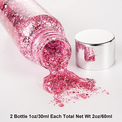 Body Glitter Gel Pack of 2 Bottle, Long Lasting Holographic Face Glitter Gel for Hair, Body, Nail, Waterproof 9 Color Liquid Glitter Body Makeup fo Women (#6 Purple & #9 White)