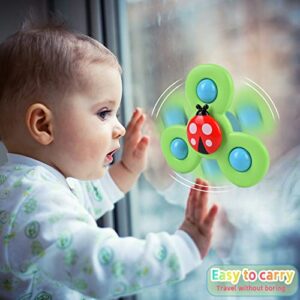 Suction Cup Spinner Toy for Baby 1 2 Year Old , 3PCS Spinner Sensory Toys for Toddlers 1 3, Cartoon Baby Fidget Spinners Toys 12 Months Kids, High Chair/Dining Table/Window/Travelling (Colorful)