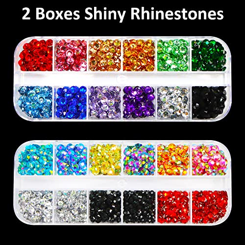 Rhinestone Glue Clear with Rhinestones for Crafts Clothing Clothes, Bedazzler kit with Rhinestones Flatback for Tumblers Fabric Shoes, Rainbow Colorful Flat Back Rhinestones Crystals Gems Rinestones