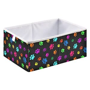 Color Paw Prints Storage Baskets for Shelves Foldable Collapsible Storage Box Bins with Fabric Bins Cube Toys Organizers for Pantry Bathroom Baby Cloth Nursery,16 x 11inch