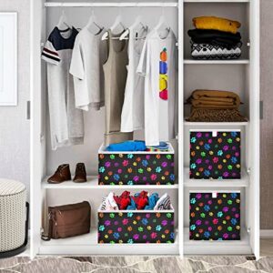 Color Paw Prints Storage Baskets for Shelves Foldable Collapsible Storage Box Bins with Fabric Bins Cube Toys Organizers for Pantry Bathroom Baby Cloth Nursery,16 x 11inch
