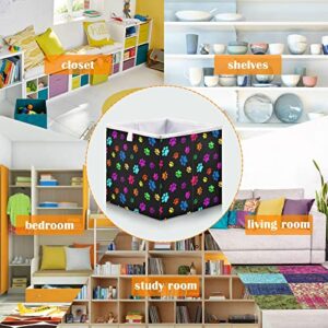 Color Paw Prints Storage Baskets for Shelves Foldable Collapsible Storage Box Bins with Fabric Bins Cube Toys Organizers for Pantry Bathroom Baby Cloth Nursery,16 x 11inch