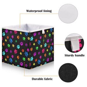 Color Paw Prints Storage Baskets for Shelves Foldable Collapsible Storage Box Bins with Fabric Bins Cube Toys Organizers for Pantry Bathroom Baby Cloth Nursery,16 x 11inch