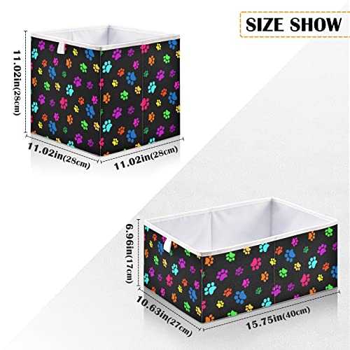 Color Paw Prints Storage Baskets for Shelves Foldable Collapsible Storage Box Bins with Fabric Bins Cube Toys Organizers for Pantry Bathroom Baby Cloth Nursery,16 x 11inch