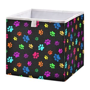 Color Paw Prints Storage Baskets for Shelves Foldable Collapsible Storage Box Bins with Fabric Bins Cube Toys Organizers for Pantry Bathroom Baby Cloth Nursery,16 x 11inch