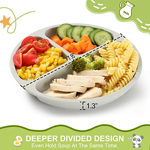 VITEVER 4 Pack Suction Plates with Lids for Baby & Toddler, 100% Food-Grade Silicone, Divided Design, Microwave & Dishwasher Safe