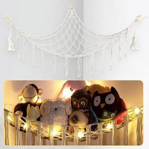 Stuffed Animal Hammock, DOUBLE-N Macrame Toy Hammock Toy Storage Hammock Plush Corner Net Tassels Boho Hammock Organizer Display Net for Nursery Bedroom Kids Room, Christmas Gift