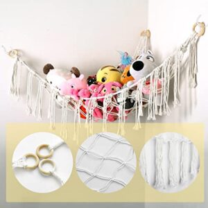 Stuffed Animal Hammock, DOUBLE-N Macrame Toy Hammock Toy Storage Hammock Plush Corner Net Tassels Boho Hammock Organizer Display Net for Nursery Bedroom Kids Room, Christmas Gift